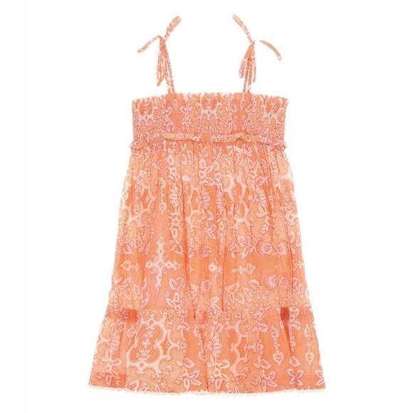 Zimmerman Kids' Raie Shirred-effect Botanical Cotton Dress In Orange Size 4 - Picture 1 of 9
